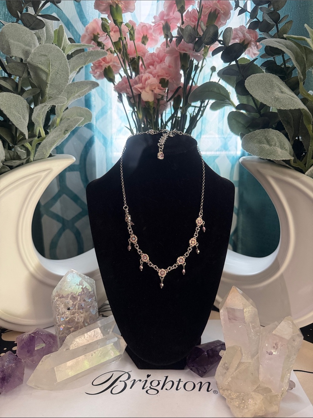 💜🌸RARE BRIGHTON VINTAGE ‘Forget Me Not’ Purple Floral Necklace! MINT CONDITION!